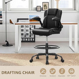 500 lbs Drafting Chair Tall Office Chair with Flip-up Armrests for Standing Desk Executive Ergonomic Computer Leather Desk Chair with Lumbar Support, Adjustable Foot Ring for Home or Drawing Use BOSMILLER