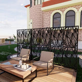 Fulocseny Metal Privacy Screens 72" H Outdoor Privacy Screens Panels Outdoor and Indoor Leaf Pattern Divider with Freestanding Decorative for Balcony Patio Garden Room Divider, Black Fulocseny