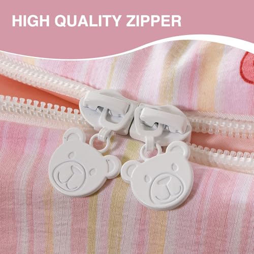 A Nice Night Zipper Bedding Pink Bow Printed on Colorful Rainbow Background Zippered Kids Comforter Set,Seersucker Chic Style Ultra Soft,Twin A Nice Night