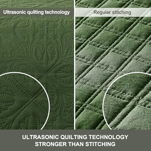 Hansleep Olive Green Quilt Twin Size - Baroque Ultrasonic All Season Bedspread Twin, Soft Lightweight Coverlet Bedding Set, 2 Pieces (1 Quilt, 1 Pillow Sham) Hansleep