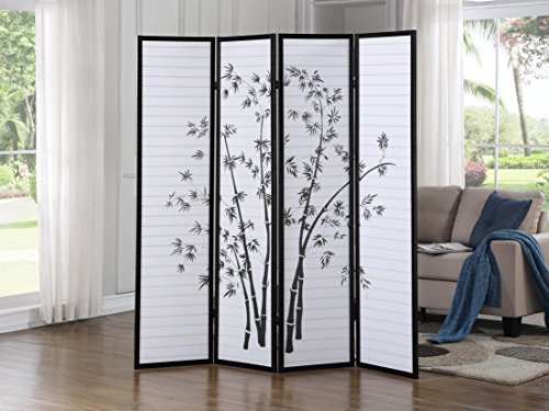 Roundhill Bamboo Print 4-Panel Framed Room Screen/Divider, black Roundhill Furniture