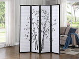 Roundhill Bamboo Print 4-Panel Framed Room Screen/Divider, black Roundhill Furniture