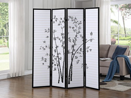 Roundhill Bamboo Print 4-Panel Framed Room Screen/Divider, black Roundhill Furniture