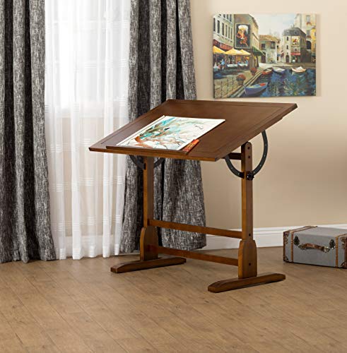 Studio Designs Vintage Drafting Table - Antique Design Solid Wood Drafting Table with Built-In Pencil Groove and Pencil Ledge - Angle Adjustable Work Surface SD STUDIO DESIGNS