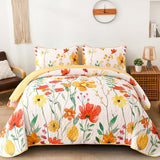Anibedding Quilt Set Full Size, Yellow Floral Reversible Bedspread Soft Microfiber Lightweight Full Quilt Bedding Sets Reversible Coverlet for All Season(78"x90") Anibedding