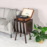 LELELINKY Record Player Stand, Walnut Vinyl Record Storage Table with 4 Cabinet Up to 100 Albums,Mid-Century Modern Turntable Stand with Wood Legs,Vinyl Holder Display Shelf for Bedroom Living Room LELELINKY