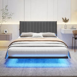 ARFARLY Floating Bed Frame Full Size with LED Lights and Charging Station, Full Size Bed Frame with Upholstered Headboard, Metal Platform Bed Frame Full with Under Bed Storage, No Box Spring Needed ARFARLY