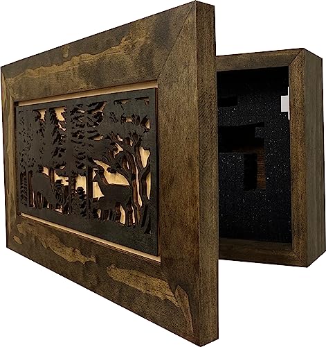 Bellewood Designs Decorative Deer Scene Wall-Mounted Secure Hidden Gun Cabinet - Concealed Gun Safe To Securely Store Your Gun & Home Self Defense Gear - WoodArtSupply