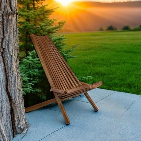 Melino Wooden Folding Tamarack Chairs, FSC Certified Acacia Low Profile Adirondack Chairs, Wood Folding Chair for Outdoor, Patio, Porch, Pool, Backyard, Garden, Balcony and Deck - Chestnut - Single Melino