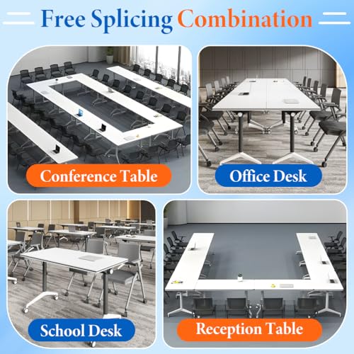 MOFGOE Modular Meeting Table, Folding Conference Table Modern with Locking Wheels, Portable Meeting Table with Flip Top, 330lbs Capacity, for Office Classroom Events,4 Pack,63 * 24 * 30in MOFGOE