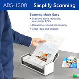 Brother ADS-1300 Compact Desktop Scanner | Scan Speeds of Up to 30ppm | Single Pass Double-Sided Scanning Brother