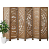 Asnefeli Wood Room Divider Wall and Folding Privacy Screen, 5.6 FT Tall Room Divider 6 Panel, Foldable Divider Panel, Environmentally Friendly Carved Privacy Divider for Home Bedroom Office (Brown) Asnefeli