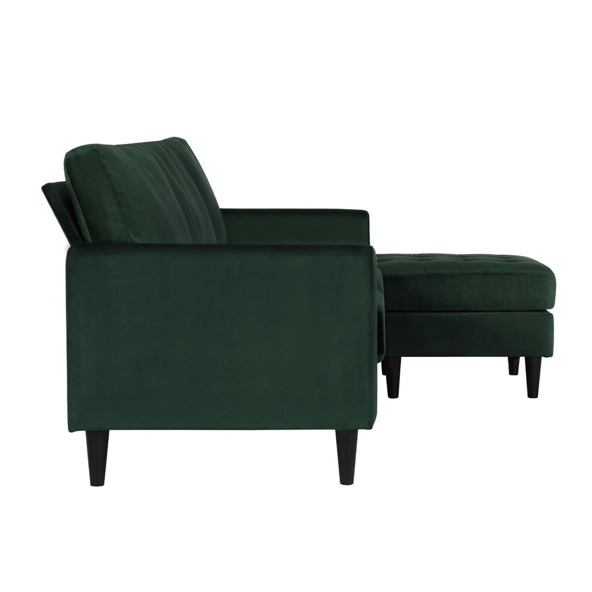CosmoLiving by Cosmopolitan Strummer Modern Reversible Sectional Couch Upholstered in Green Velvet Fabric with Floating Ottoman CosmoLiving by Cosmopolitan