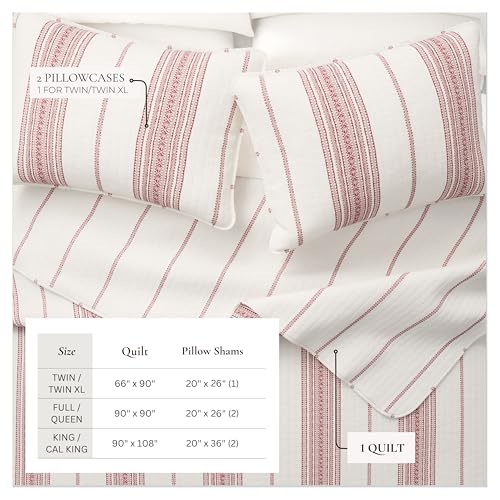 Great Bay Home Twin/Twin XL Reversible Quilt Bedding Set - All Season, Modern, Lightweight Bedspreads - Red Striped Coverlets (Includes 1 Quilt, 1 Pillow Sham) Great Bay Home