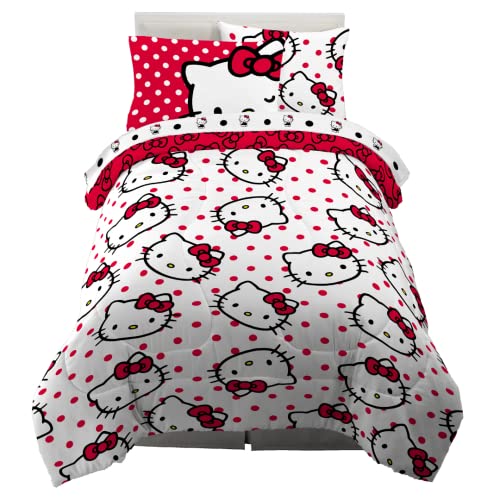Franco Collectibles Hello Kitty Polka Dot Bedding 5 Piece Super Soft Comforter and Sheet Set with Sham, Twin, (Official Licensed Product) Franco