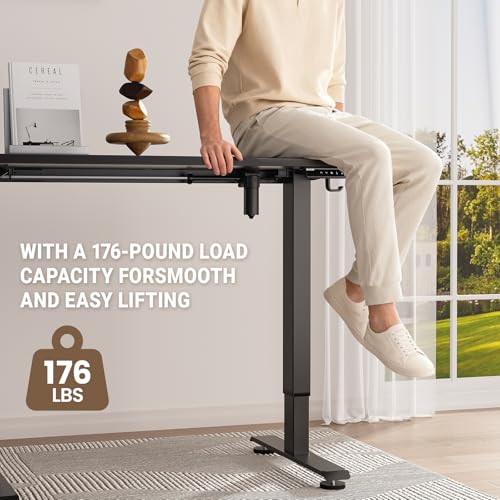 Veken 47.2" Standing Desk, Adjustable Height Office Desk with Wood Desktop, Computer Table for Home Work, Study and Gaming, Small Spaces, Modern Furniture, Black Veken