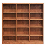 BOWERY HILL 72" Classic Triple Wide Wood Bookcase with 12 Adjustable and 3 Fixed Shelves in Dry Oak Finish BOWERY HILL
