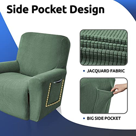 KEKUOU Recliner Chair Covers Lazy Boy Recliner Covers Stretch Couch Cover Slipcovers 1 Piece Furniture Protector with Elastic Bottom for Dog,Kids.(Recliner, Greyish Green) KEKUOU