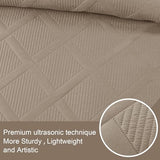 Exclusivo Mezcla Full Queen Size Quilt Set with Modern Striped Pattern, 3 Pieces Summer Lightweight Taupe Quilts Bedding Set, Soft Bedspreads Coverlets for All Seasons Exclusivo Mezcla