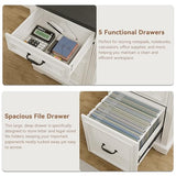 Farmhouse L Shaped Executive Desk with 4 Drawers, Home Office Desk with Hidden Under-Desk Storage Shelf and Charging Station, File Cabinet Storage, Wood Corner Computer Desk for Work(White+Black) Jocoevol