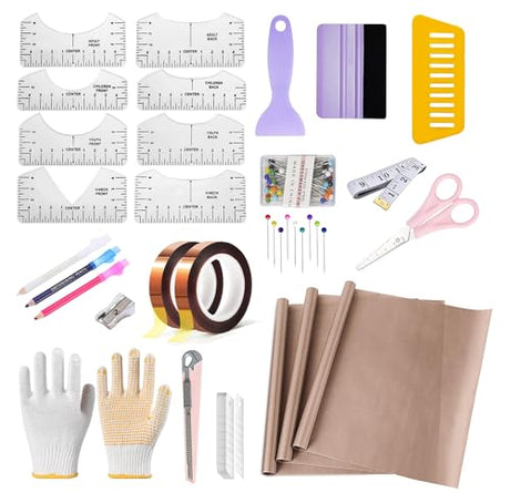 T Shirt Heat Press Starter Kit, Sublimation Accessories and Supplies with Ruler Guide, Teflon Sheets, Heat Tape, Heat Gloves, Marking Pencils, Sewing Pins Arvakr