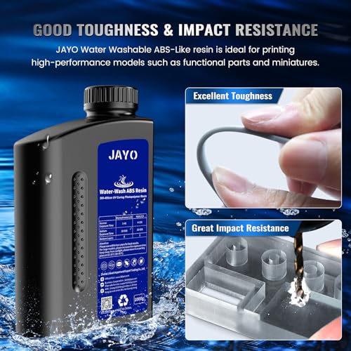 JAYO Water Washable ABS-Like Resin, 3D Printer Resin 405nm UV Standard Rapid Photopolymer Resin for LCD/DLP/SLA 3D Printer, High Precision, Non-Brittle, Low Odor, Easy to Use, Grey 1000g