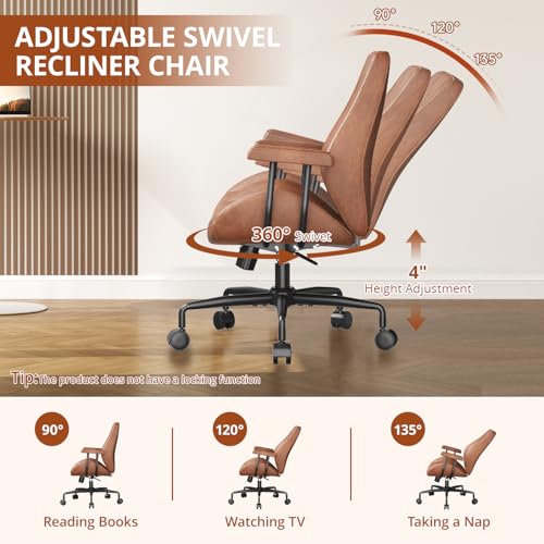 Ergonomic Office Chair 330LBS, Reclining Swivel Mid Back Desk Chair with Adjustable Height, Thickened Cushions, Comfy Executive Armchair for Home Office Synorla
