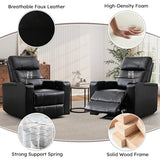ANJ Home Theater Seating Power Recliner with Hidden Arm Storage, Sigle Faux Leather Recliners with Tray Table, Electric Movie Reclining Chairs with USB Ports & Cup Holders for Media Room, Black