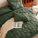 CozyLux Queen Comforter Set Olive Green, 7 Pieces Pintuck Bed in A Bag, Premium Green Comforter Queen Size, Pinch Pleat Bedding Sets with Comforter, Sheets, Pillowcases & Shams CozyLux