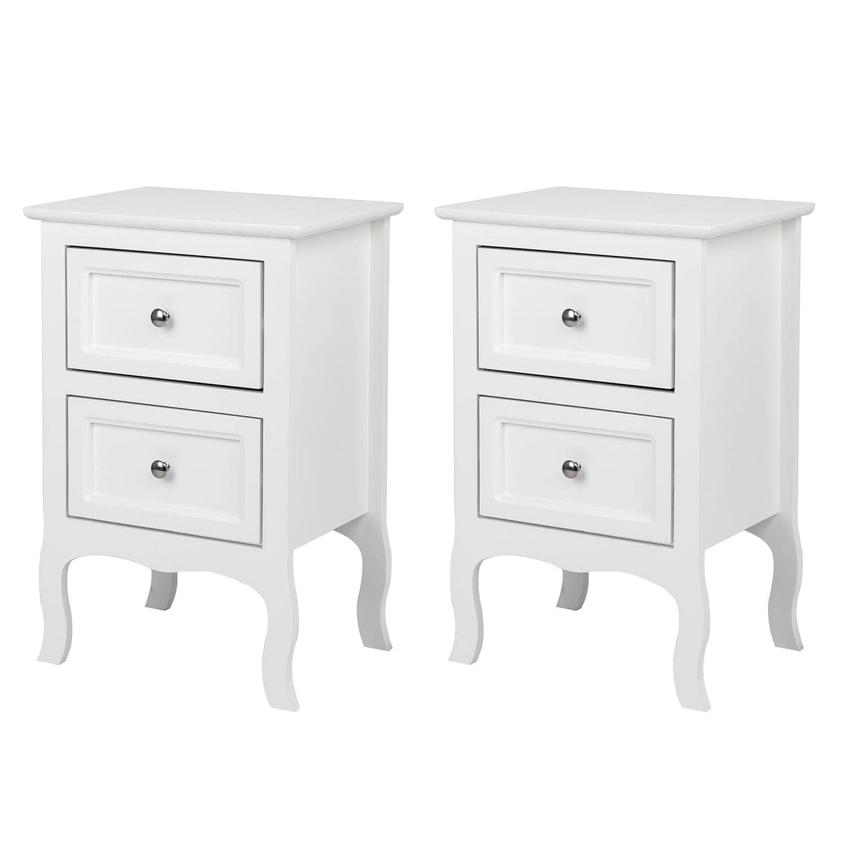 Karl home White Nightstand Set of 2. Farmhouse End Side Table Set of 2 Bedside Nightstands Chest with Drawers Small Night Stand with 2 Drawer and Solid Wood Legs for Bedroom, Living Room Karl home