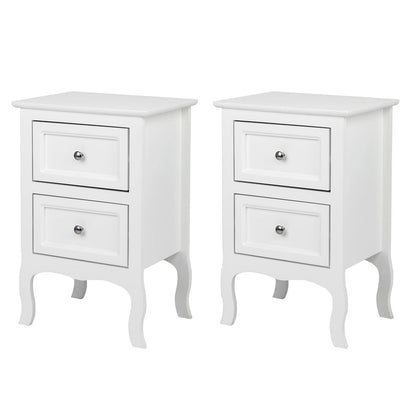 Karl home White Nightstand Set of 2. Farmhouse End Side Table Set of 2 Bedside Nightstands Chest with Drawers Small Night Stand with 2 Drawer and Solid Wood Legs for Bedroom, Living Room - WoodArtSupply