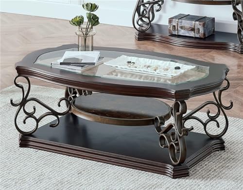 3 Piece Living Room Table Set,Glass Coffee Table with End Table Console Table,Coffee Table Set with Glass Top and Metal Frame for Home Office, Faux Marble Shelf Retro Centre Table and End Table Set Henf