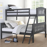 DHP Airlie Convertible Wood Bunk Bed Twin Over Full Size, Stackable and Detachable Bed Frames for Kids, Teens, Angled Ladder, High Guardrail, Wood Slats, No Boxspring Required, Grey DHP