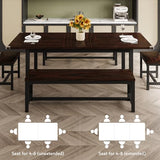 iPormis 5-Piece Dining Table Set for 4-8 People, Extendable Kitchen Table Set with 2 Benches and 2 Square Stools, Mid-Century Dining Room Table with Metal Frame & MDF Board, Saving Space, Espresso iPormis
