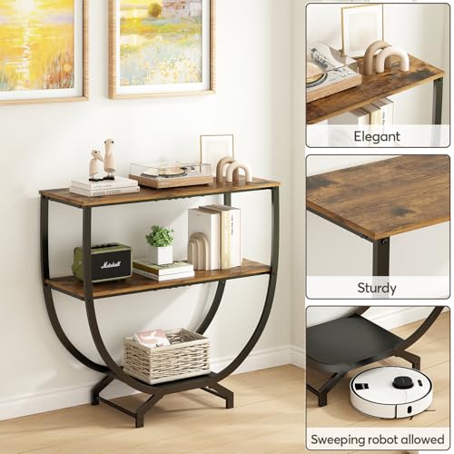 GILLAS 3 Tier Console Tables, 30" Height Entryway Table, Sofa Table Behind Couch, Industrial Entryway Furniture TV Stand with Storage for Living Room, Easy No-Extra-Tools Assembly, Rustic Brown GILLAS