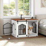 MAHANCRIS Dog Crate Furniture, 31.5" Farmhouse Dog Kennel with Sliding Barn Door, Wooden Dog Cage for Small Medium Dogs, Decorative Pet House Side End Table, Chew-Resistant, White and Walnut DCBA9601 MAHANCRIS