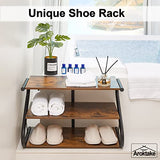 Aroktake 3-Tier Shoe Rack, Wooden Shoe Storage with S Shape Heavy Duty Metal Free Standing, Shoe Organizer Shelf for Entryway, Living Room, Closet, Bedroom (Rustic) Aroktake