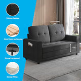 Mjkone Futon Floor Pull Out Sofa Bed, Folding Loveseat Sleeper with Tri-Fold Pullout Beds, 55" Width 2-in-1 Multi-Function Fold Out Gaming Sleeper Sofas Couch for Living Room Home Office, Dark Grey Mjkone
