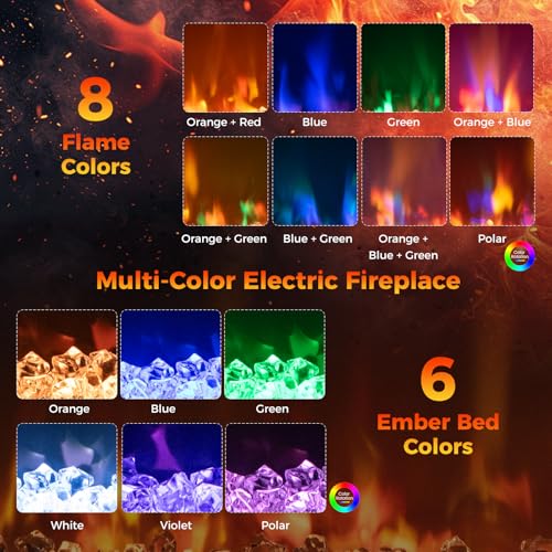 23'' Electric Fireplace Insert, SIMOE Recessed 1500W Fireplace with Multi-Color Flame & Crystal Ember Bed, 9H Timer, Thermostat & Overheat Protection, Remote Control, Fireplace Insert for TV Stand SIMOE