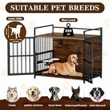 41 Inch Dog Crate Furniture for Large Dogs, Wooden Indoor Dog Cage with Double Doors, Built-in 360° Swivel Bowls, Comfortable Flat Floor, Rustic Style End Table Kennel Zoolati
