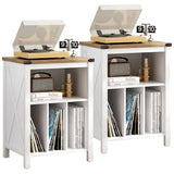 4 EVER WINNER Record Player Stand with Vinyl Storage, Record Stand with 3 Divider Open Shelf Holder Up to 160 Albums Cube Storage, Record Shelf with Outlet Hole for Album CD & Living Room, White 4 EVER WINNER
