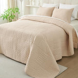 Cmfshape King Quilt Bedding Set - 3 Pieces Reversible Ultrasonic Quilt with Classic Patchwork Pattern,Soft Lightweight Bedspread Coverlet for All Season with 2 Pillow Shams,King Beige(104"x92") Cmfshape
