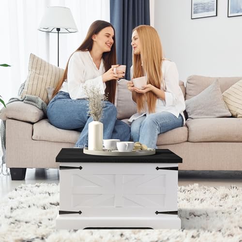 Zevemomo 31.5" Farmhouse Coffee Table with Storage, Large Hidden Storage Compartment, Coffee Tables with Flip-Top Lids, Wood Coffee Table for Living Room, Square Coffee Table Farmhouse Style, White