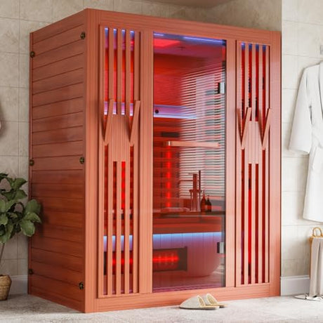 MEISSALIVVE Full Spectrum Sauna for Home, 2-3 Person Infrared Sauna with 7-Color Light Therapy & Bluetooth Speakers, Indoor Dry Heat Sauna with Red Light, Personal Luxury Spa for Home & Gym MEISSALIVVE