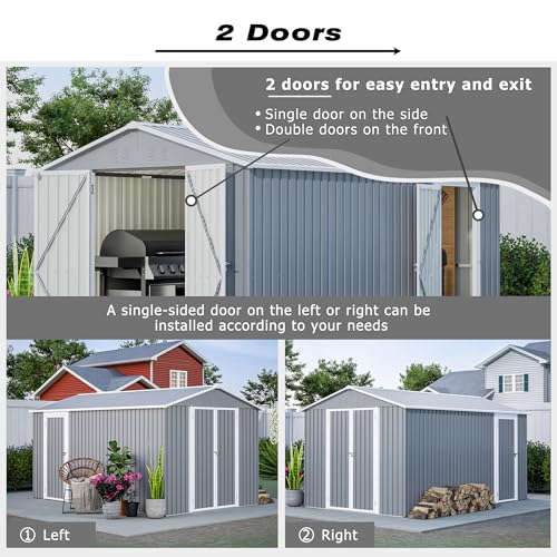 Ball & Cast 8x12 FT Storage Shed with 2 Lockable Doors,All Weather Outdoor Metal Tool House W/Floor Frame and 2 Vents,for Backyard,Patio,Lawn,Garden,Grey