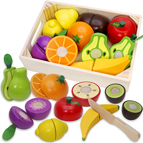 Wooden Play Food for Kids Kitchen Cutting Fruits Toys for Toddlers Pretend Vegetables Gift for Boys Girls Educational Toys - WoodArtSupply