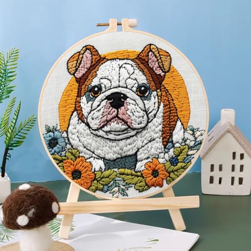 Punch Needle Kits English Bulldog Under Sunset Embroidery Starter Set with Hoop Easy for Beginners DIY Stress Relief Handmade Craft Hobby and Home Decor 20x20cm-3