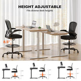 Ergonomic Drafting Chair, Tall Office Chair with Flip-up Armrests, Breathable Mesh High Desk Chair with Lumbar Support Adjustable Footrest Ring for Standing Desk Black Synorla
