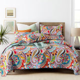 Qucover 100% Cotton Twin Quilt Set, 2 Piece Multicolor Paisley Boho Style Twin Bedspread with Pillow Shams, 68"x86" Qucover