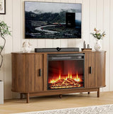 Jluomei Electric Fireplace TV Stand for 65 60 70 Inch TV, Fluted TV Stand, Entertainment Center with Storage, Wood Media Console Cabinet with Sliding Doors, Adjustable Shelves, Living Room, Walnut Jluomei